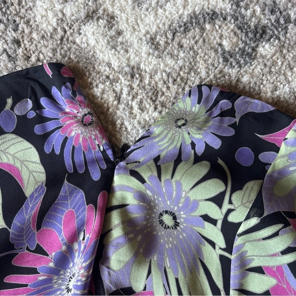 Dana Buchman Y2K Silk Asymetrical Midi Skirt Vtg Floral Print Flowy Flare Size 4 - Picture 11 of 11